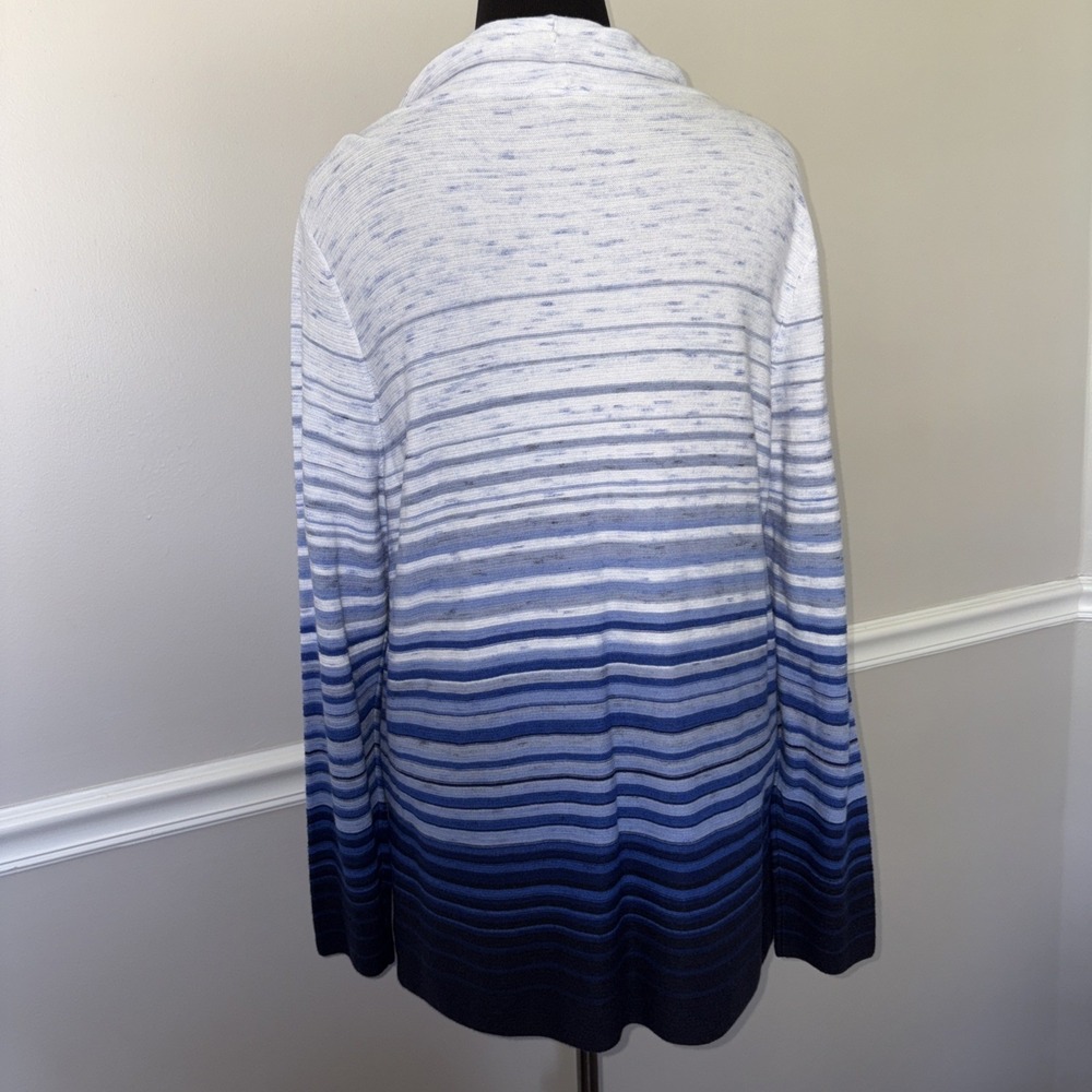 T By Talbots Top Women's XL Blue Ombre Stripe Drawstring Cowlneck Minimalist - Picture 12 of 15